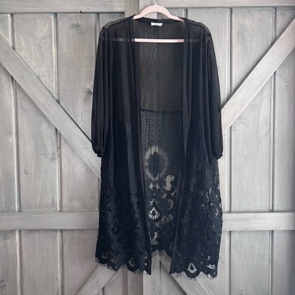 Ember Dister Black Lace Cardigan Size 3X‎ eyelash lace trim